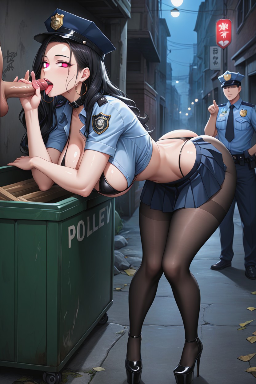 High Waisted Thong Panties Strings Visible, Korean Long Wavy Hair, Gang Bang Hentai AI Porn