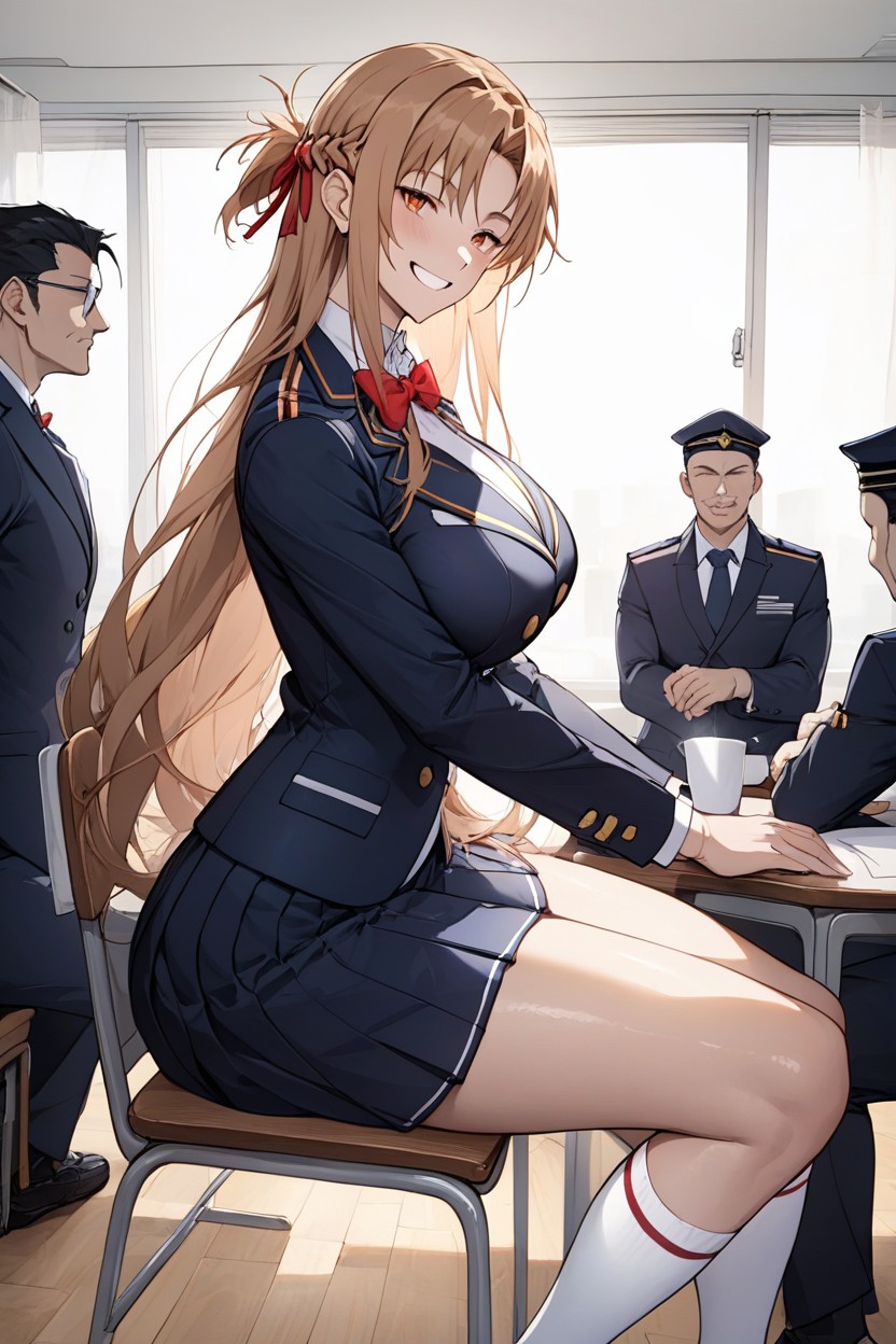 Desk, 25+, Navy Skirt Hentai AI Porn