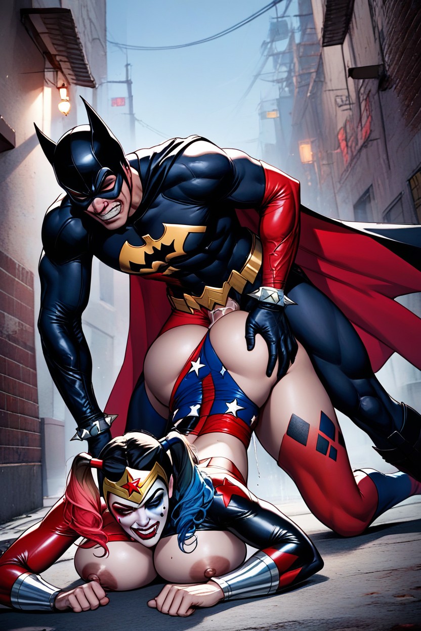 Front View, Showing Their Breast, Batman Fucking Wonder Woman AI Porn