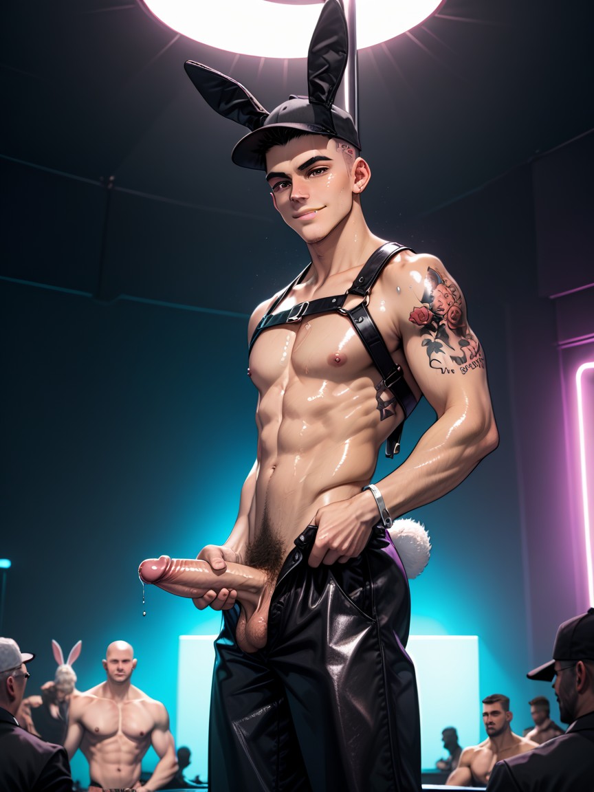 Baseball Cap, Smug Expression, Tattoo AI Gay Porn