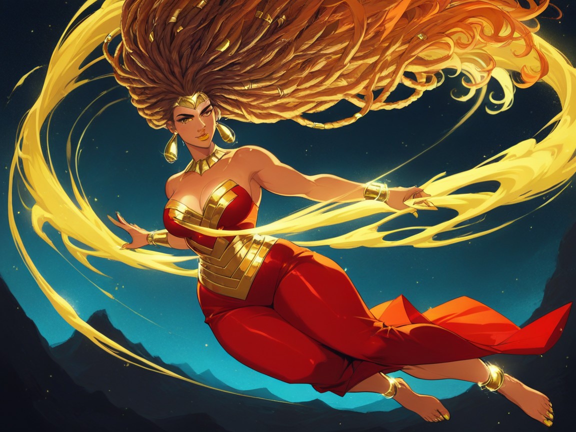 Gold Hair Wrap, Low Torso Height, Flowing Slit Skirt Porno IA