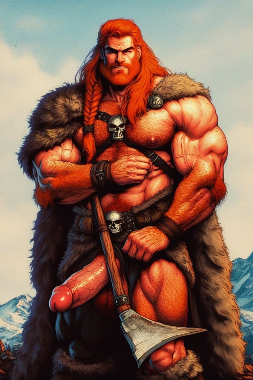 Overdeveloped Pecs, Gigantic, Ginger Hair AI Gay Porn