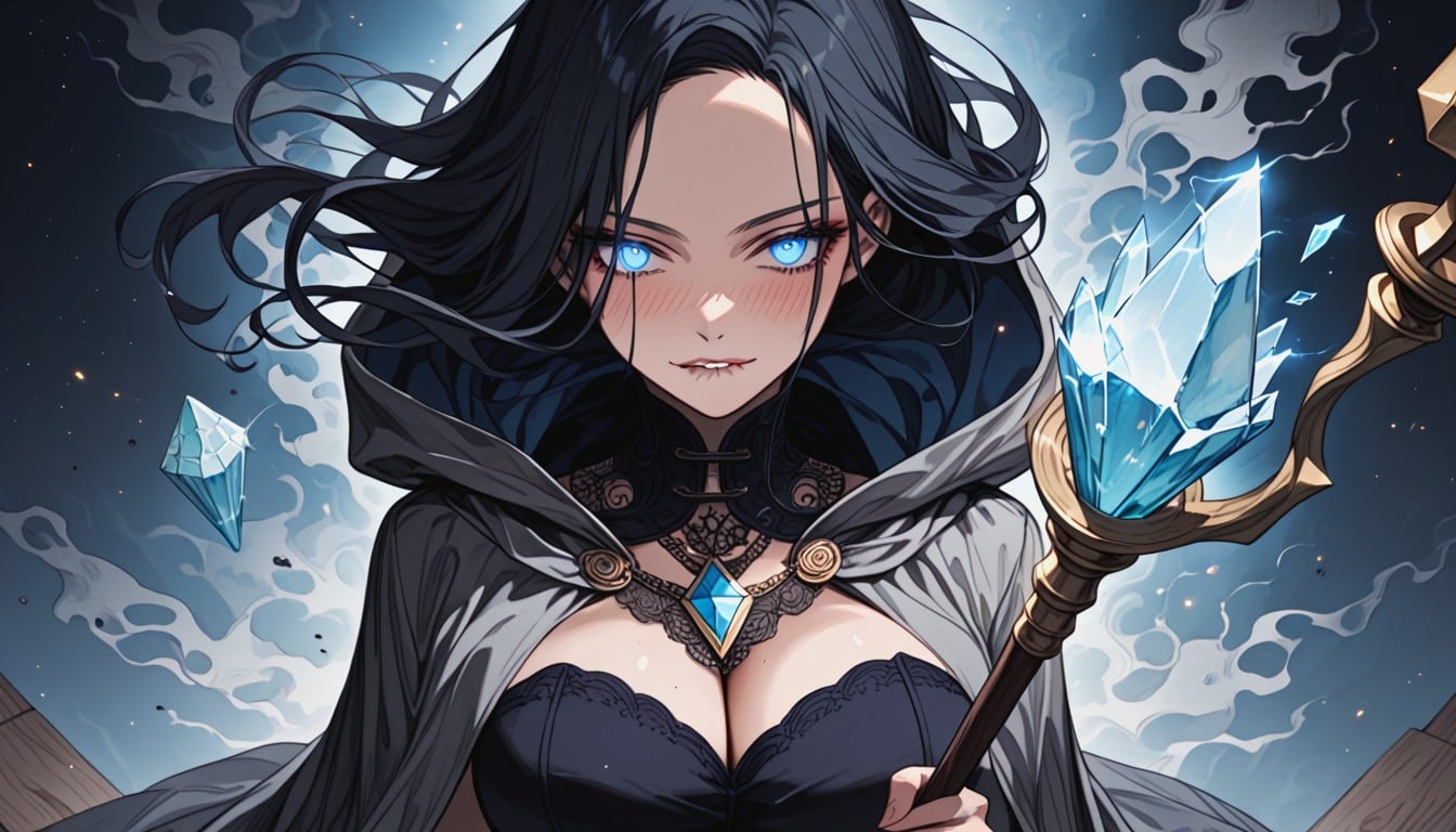Silver Arm Bracelets, Inner Blue Star, Wavy Voluminous Hair Hentai IA