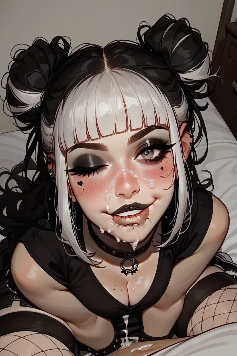 Multicolored Hair, Emo Cutie, Perfect Rounded Breasts Hentai AI Porn