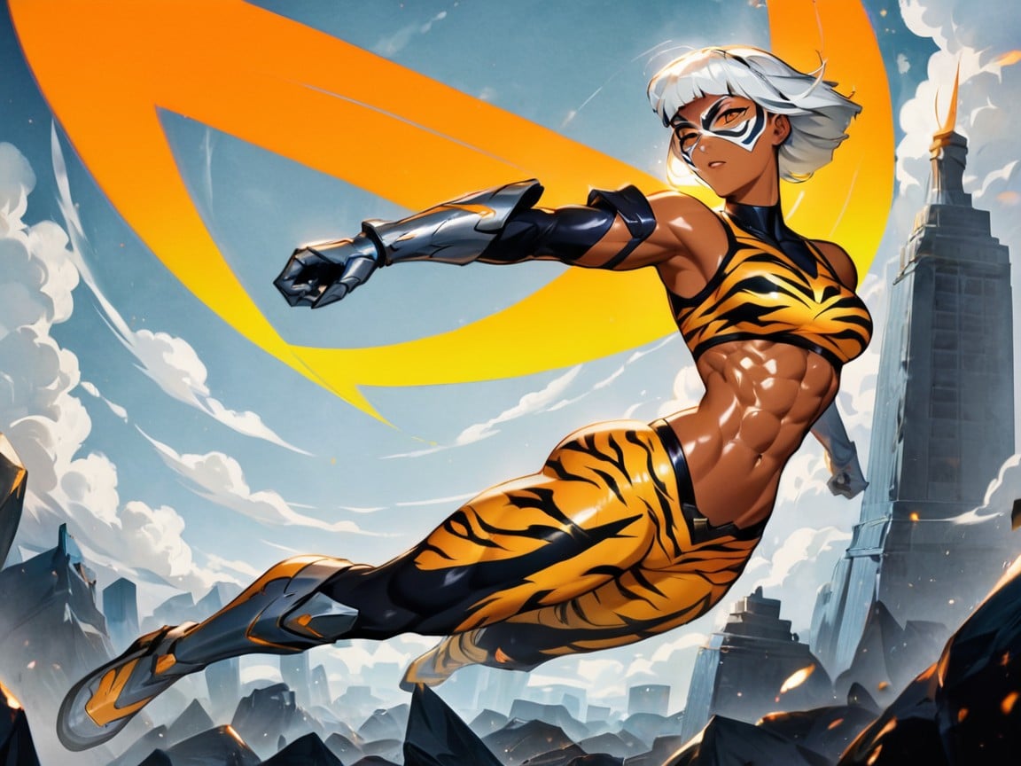 Geomancer, Heavy Silver Gauntlets, Woman Jumping Through The Air Latina KI Porno