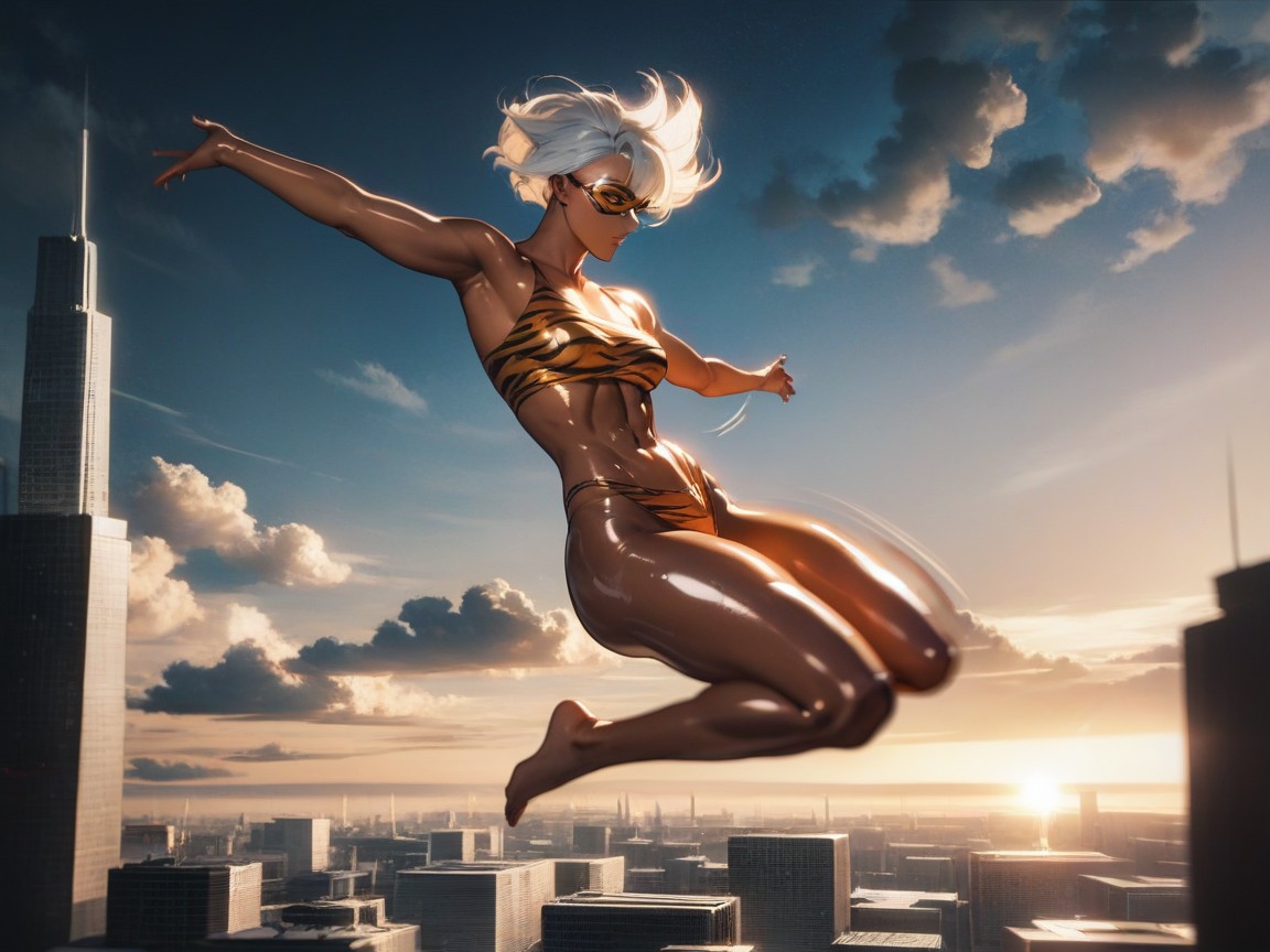 Wide Waist, Woman Jumping Through The Air, Squared Thick Thighs Hentai IA