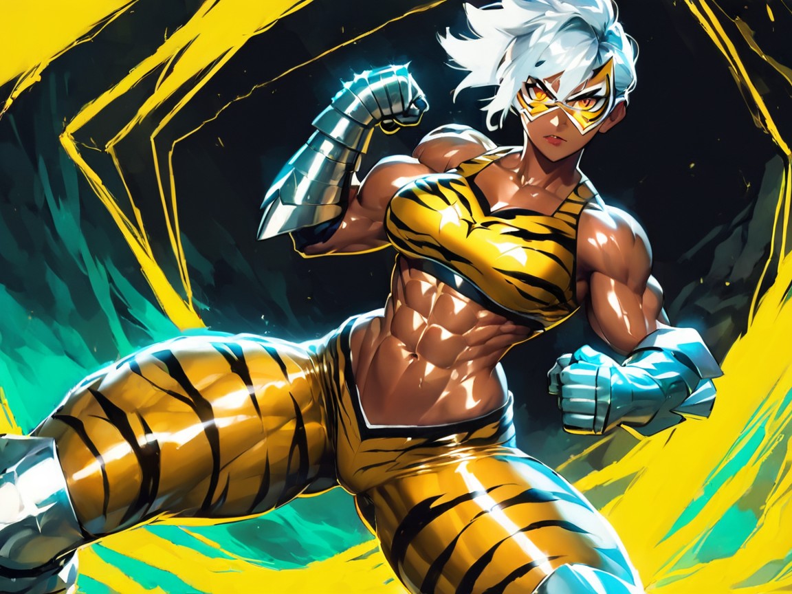 네온 라이트, Tiger Print Armored Leggings, Squared Massive Ass 라틴 AI 야짤