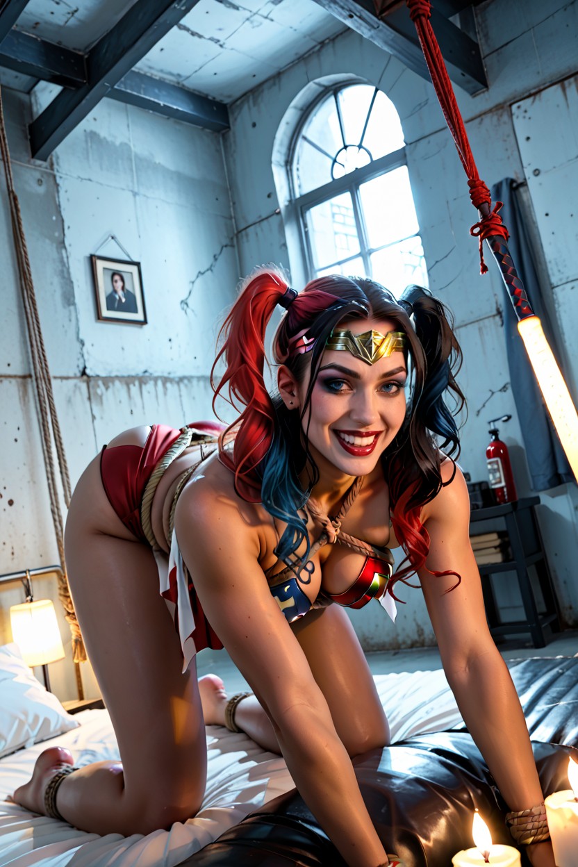 Raytracing, Night, Harley Quinn Stands Behind Wonder Woman AI Porn