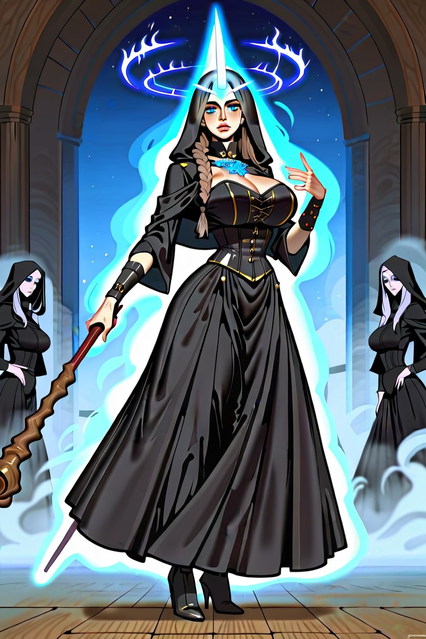 Female Sorceress, Pale Porcelain Skin, Dark Navy Fabric Hentai AI Porn