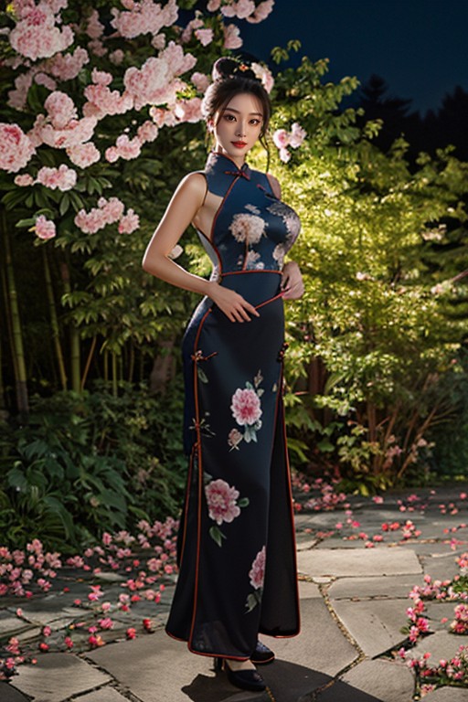Neat Symmetrical Updo, Graceful Model Walk, Moonlight Filtering Through Leaves AI国产黄片