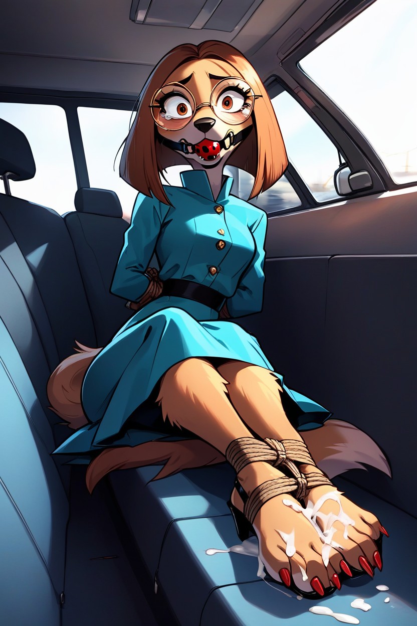 Teary Eyes, Top Down Angle, Wearing High Heeled Sandals Furry AI Porn