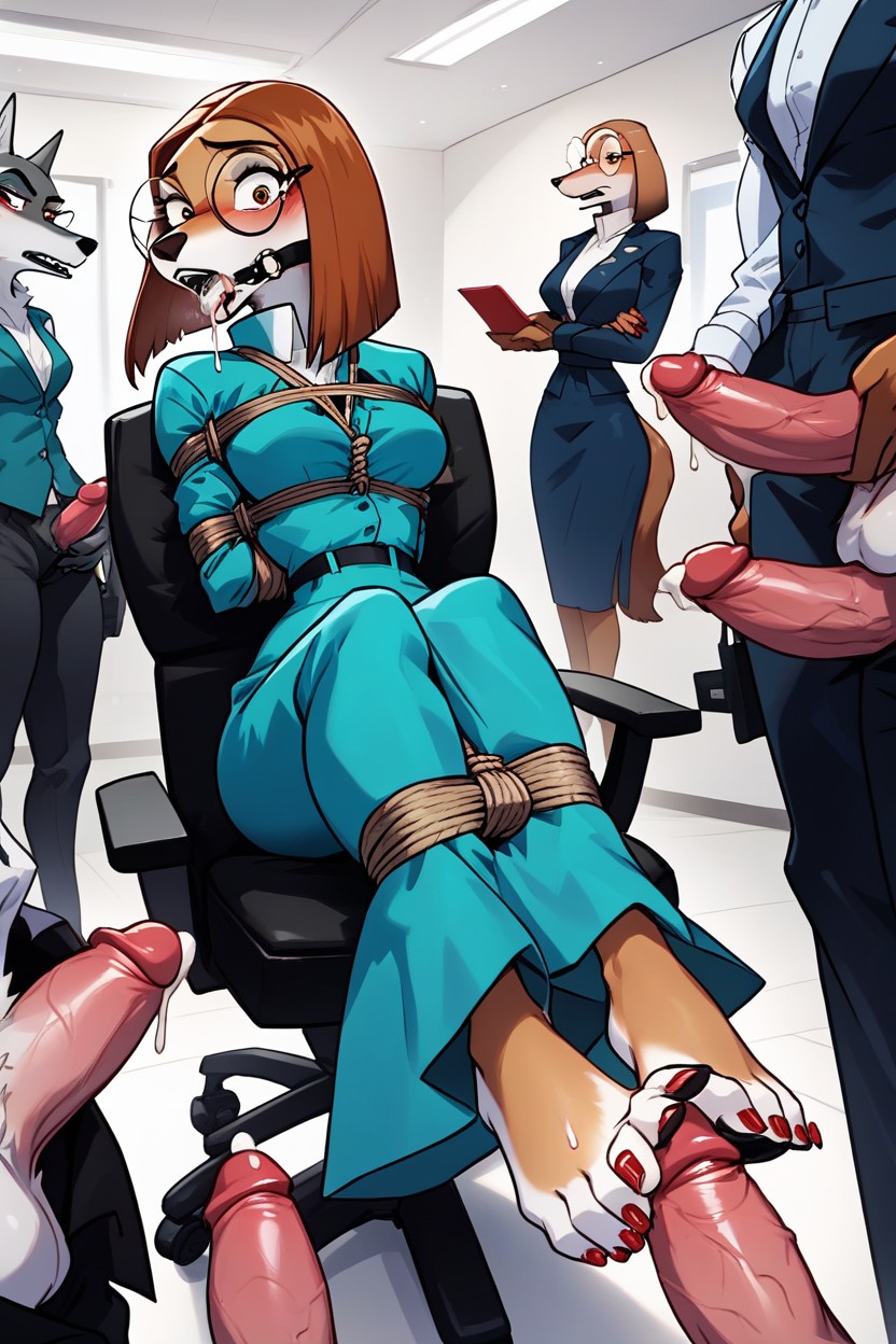 Domestic Dog, Legs Together, Cropped Teal Jacket With Sleeves Furry AI Porn