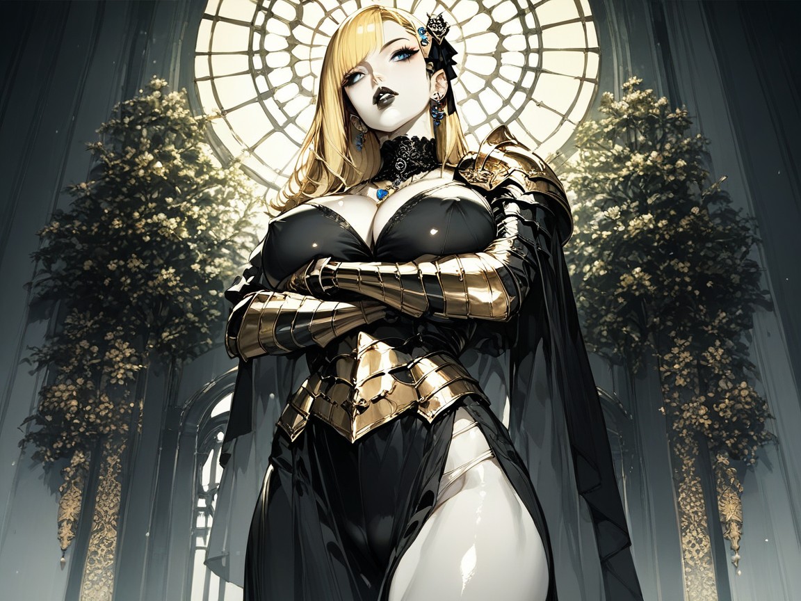 Blonde Hair, Erect Nipples Through Armor, Golden Armor AI Porn