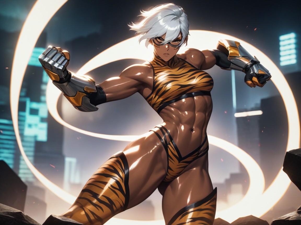 Stone Fists, Fighting Pose, Neon AI Porn
