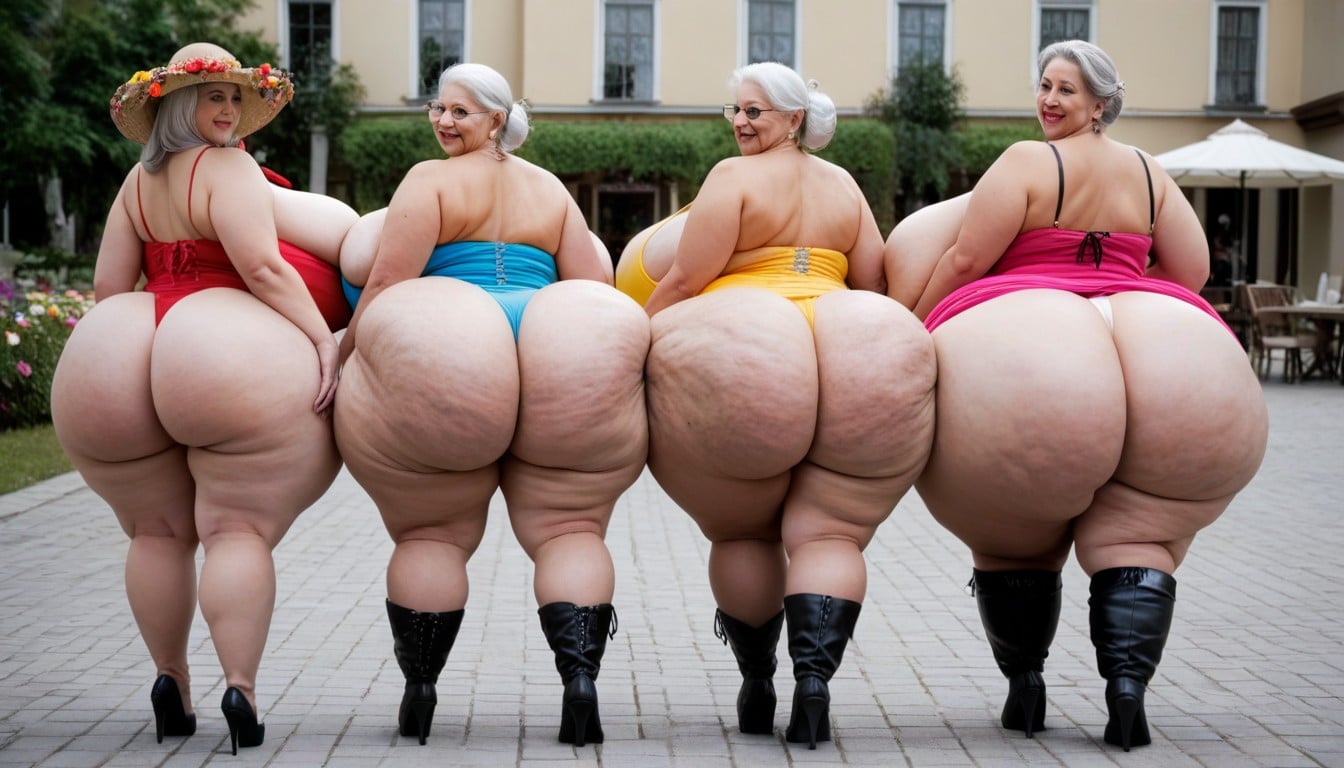 White Hair, European Village, Rear View BBW AI Porn