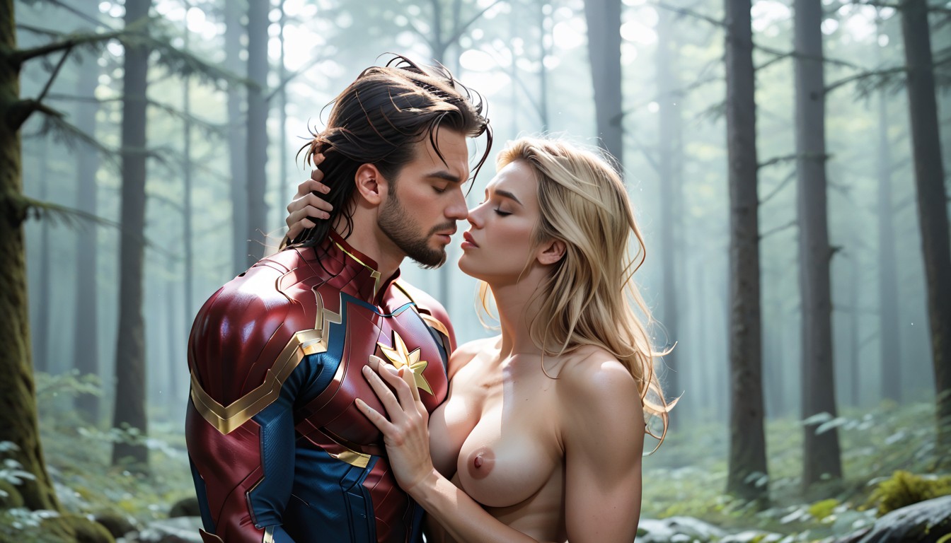 Shirtless Male Dark Hair, Exposed Large Rounded Breast, Soft Bokeh Hentai AI Porn