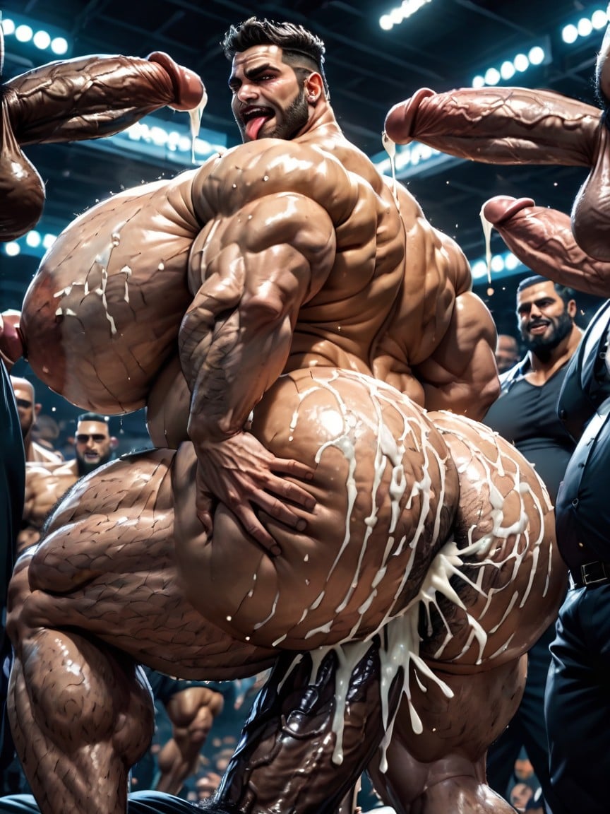 Massive Muscles, Hairy Thick Hyper Muscled Body, Sweaty AI Gay Porn