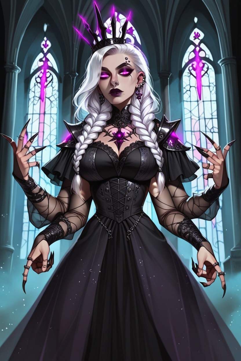 Crackling Dark Energy, Silver Spiderweb Hairnet, Razor Sharp Hemline Hentai AI Porn