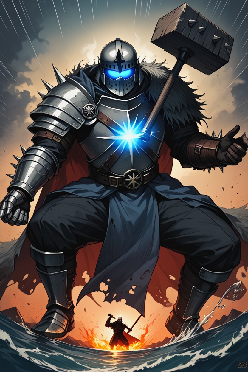 Spiked Hammer Back, Massive Male Knight, Sharp Scratch Marks AI Gay Porn