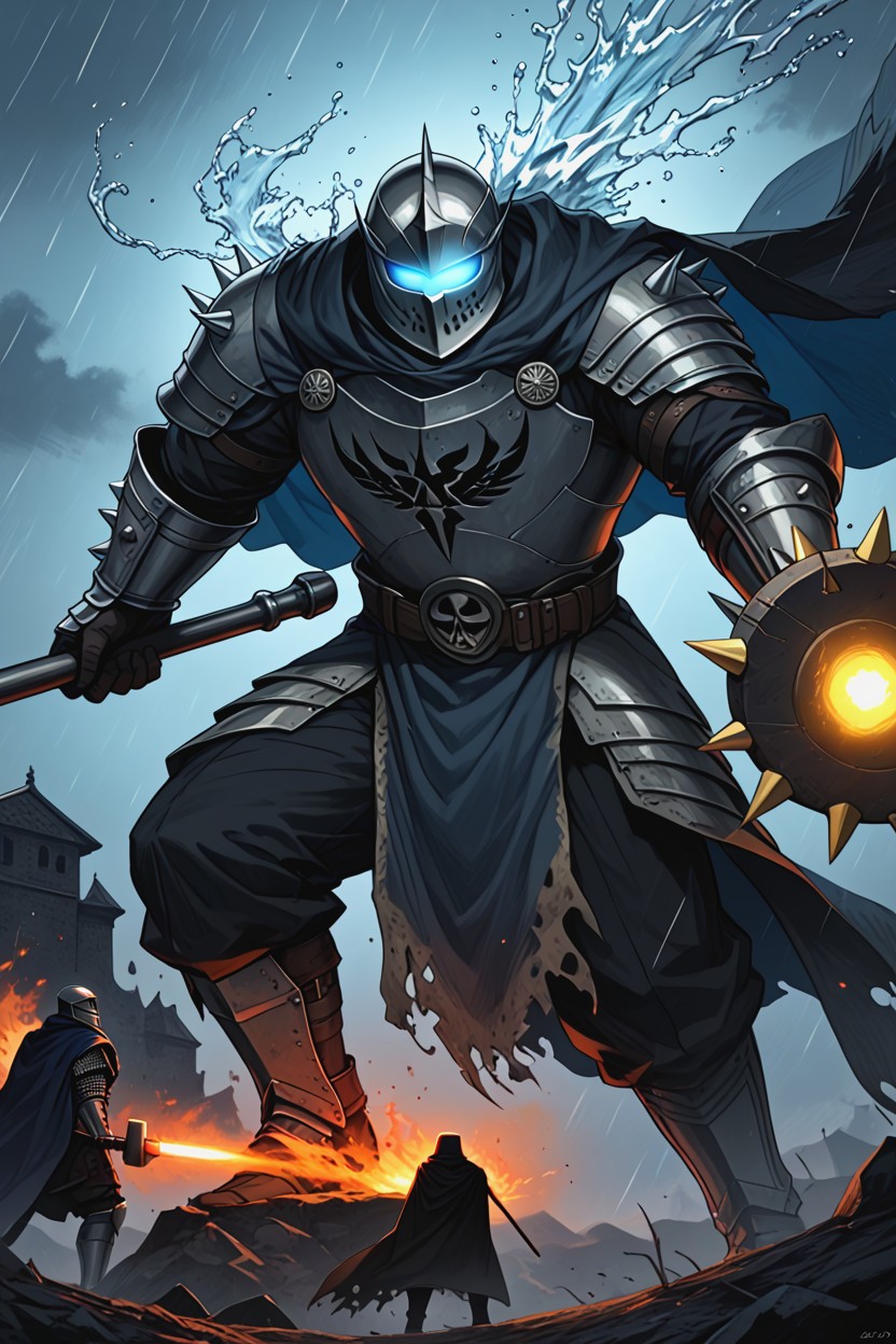 Intense Cyan Light, Heavy Leather Gloves, Full Plate Armor AI Gay Porn
