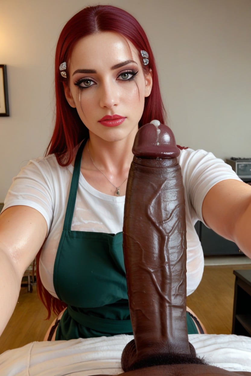 Too Much Cum Dripping From Mouth, Hdr, Woman Holding Cock AI Porn