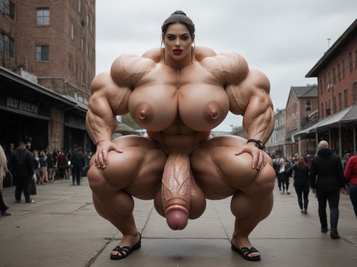 Penis Growing, Impossibly Gigantic Girthy Penis, Nipple Piercing Shemale AI Porn