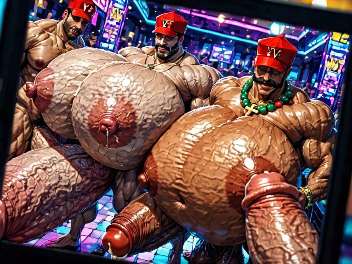 Hyper Bulky Tanned Skin, Gay Gangbang, Cum Covered Ass AI Gay Porn
