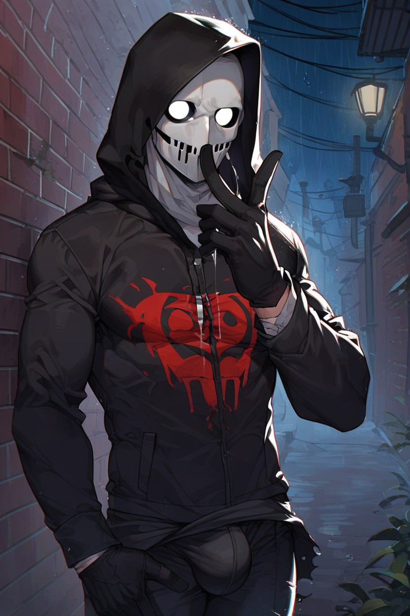 Man, Brick Wall, Full Mask AI Gay Porn