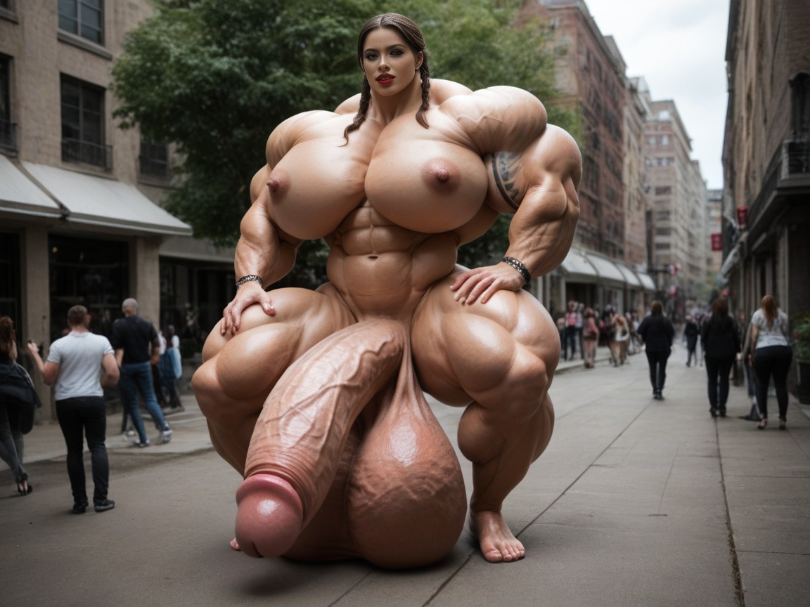 Naked, Hyper Super Sized Testicles, Swollen Large Bimbo Lips Shemale AI Porn