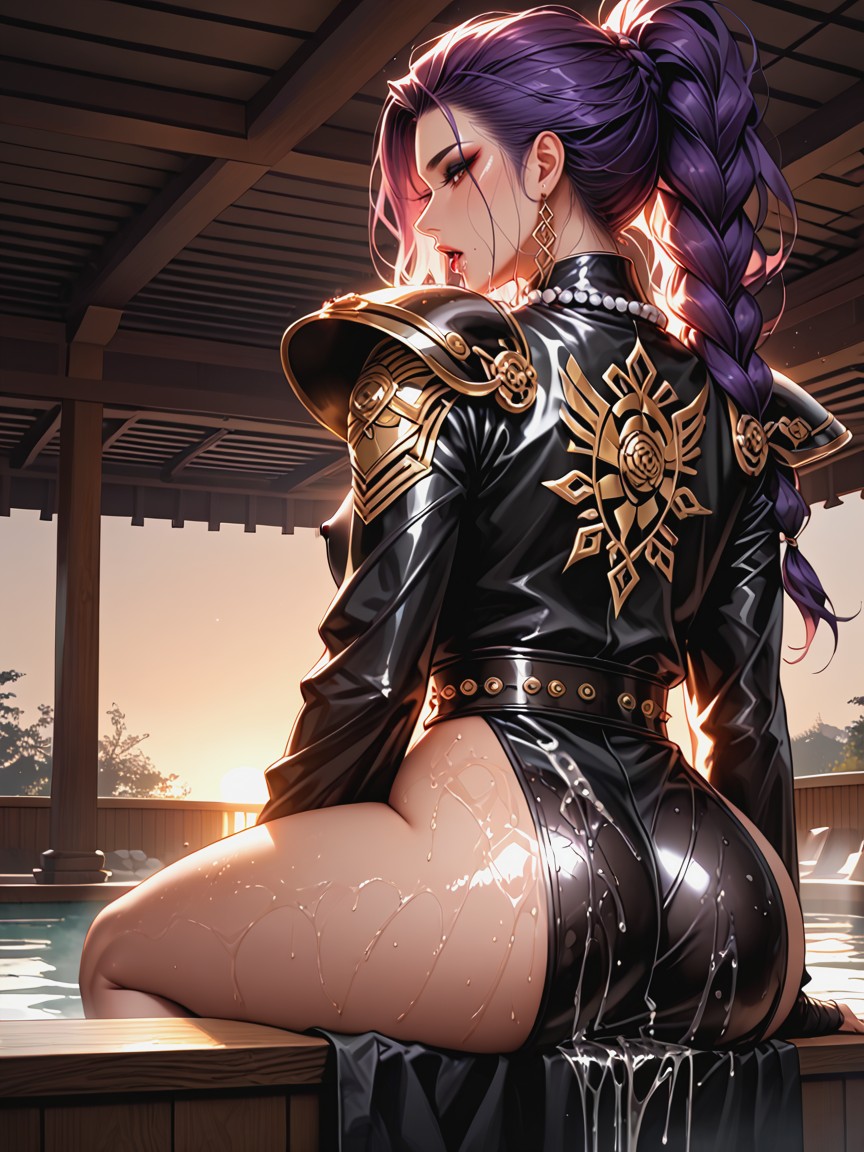 High Resolution, Panoramic Sunset View, Seethrough Leather Outfit Porno IA Hentai