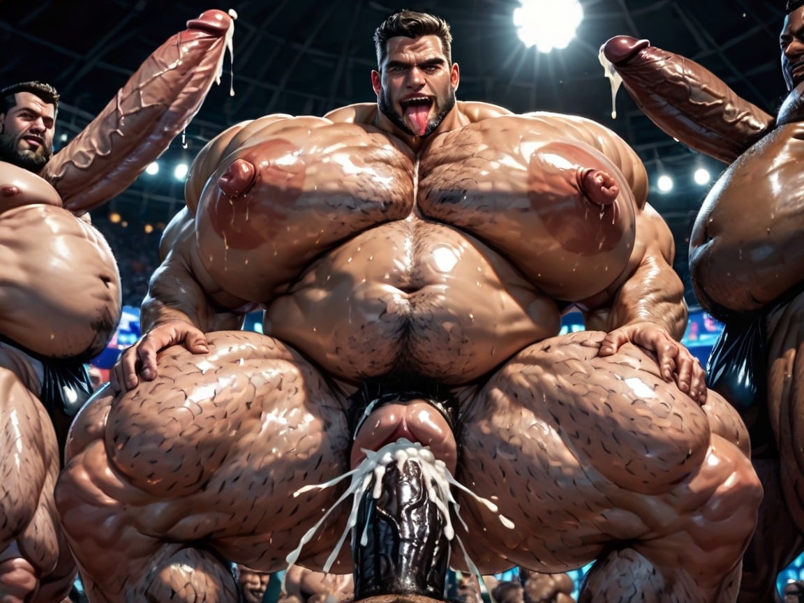 Hairy Thick Hyper Muscled Body, Both Boobs Getting Sucked Hard, Huge Cocks On Ass And In Ass AI Gay Porn