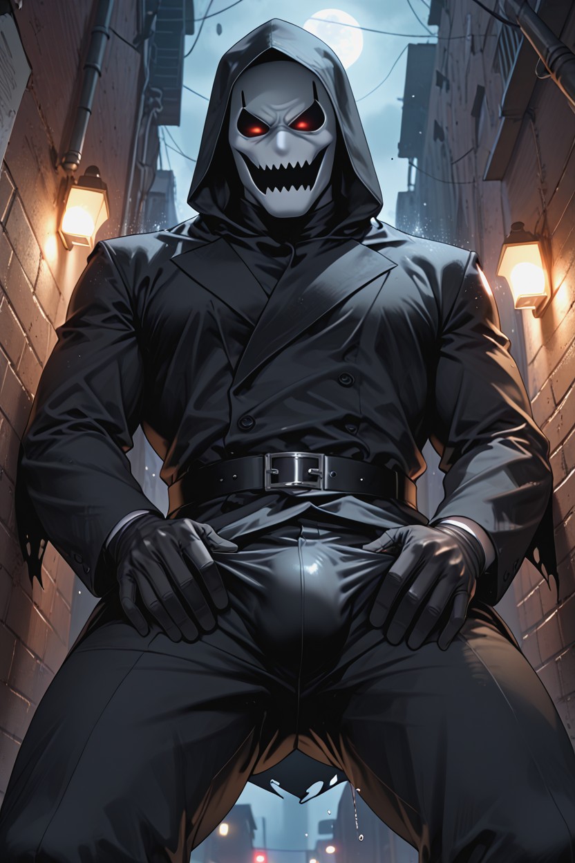 Black Hood, Alley At Night, 18+ AI Gay Porn