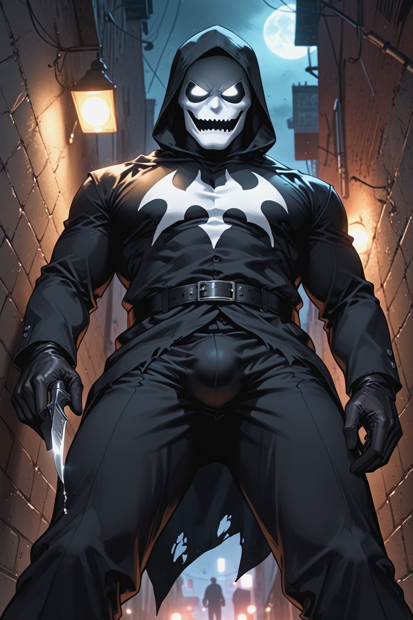 Full Mask, Black Glove, Pouring Rain AI Gay Porn