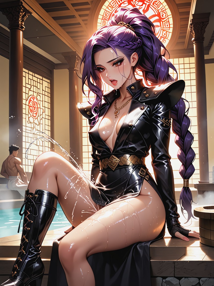 Perfect Eyes, Extreme Amount Of Oil, Luxurious Metallic Black Ankle Boots Hentai IA
