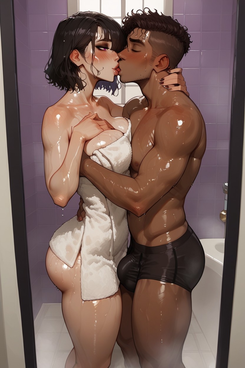 Hair Covering One Eye, Full Naked, Athletic Body Hentai AI Porn