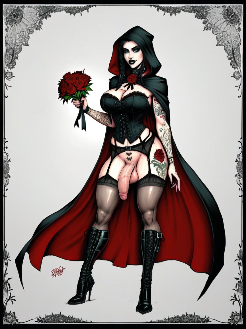 Black Corset, Wide Angle View, Goth Accessories Shemale AI Porn