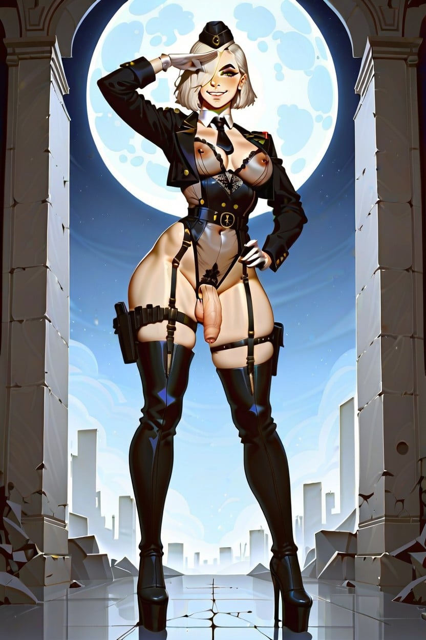 Futanari, Tight Fit, Lace Up Over Knee Boots Shemale AI Porn
