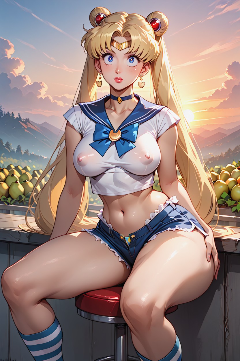 Blonde Hair, Pear Shape Body, Overflowing Cubby Belly AI Porn