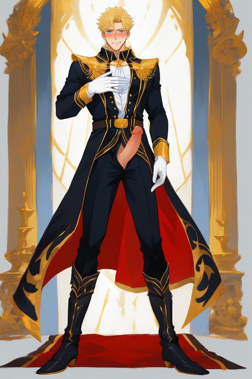 Royal Cape, Fancy Dark Black Long Royal Boots, Blonde Hair AI Gay Porn