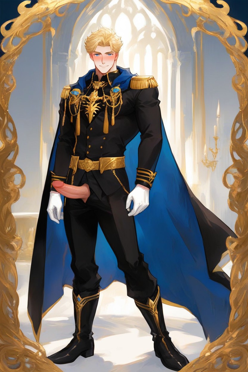 Full Body View, Fancy Gold Royal Shoulder Tassels, One Man AI Gay Porn