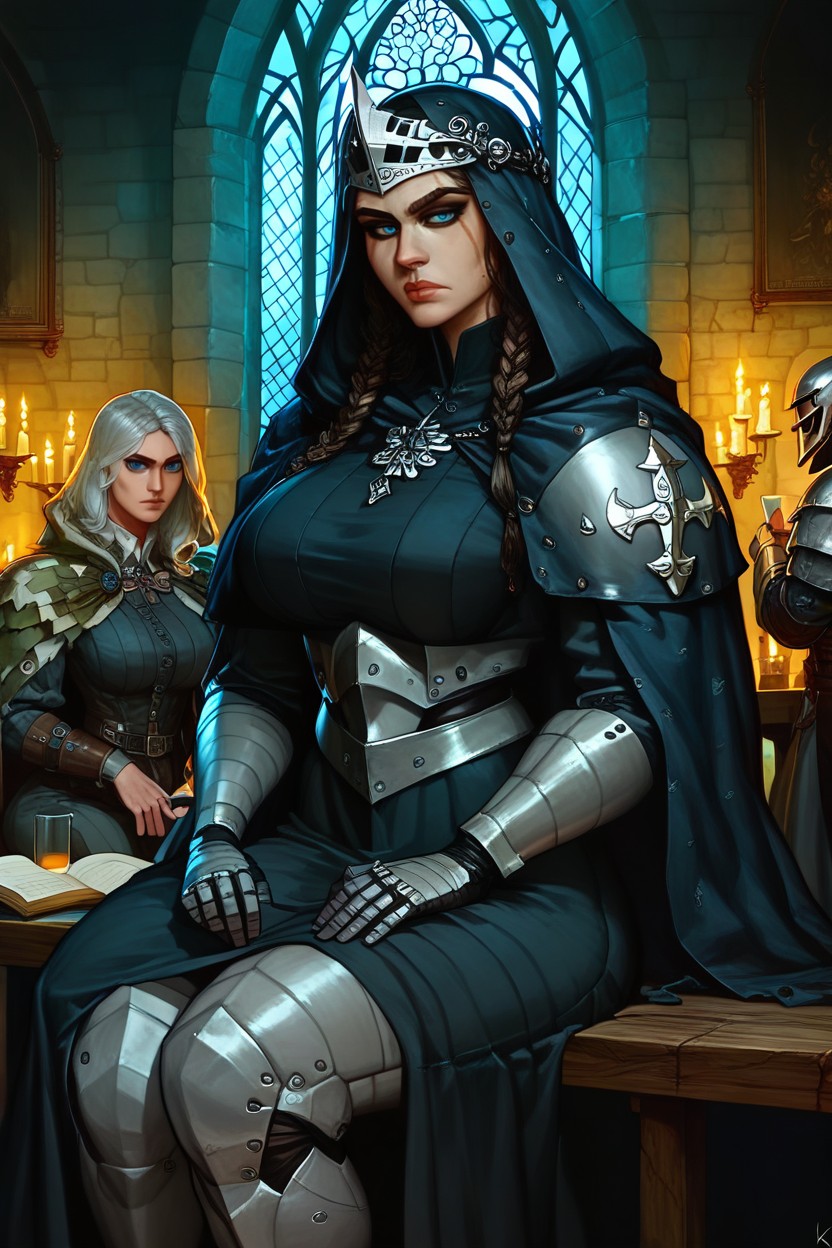 Thick Stubble, Medieval Noir Tavern Interior, Elegant Wooden Staff Leaning Against Table Porno IA Hentai