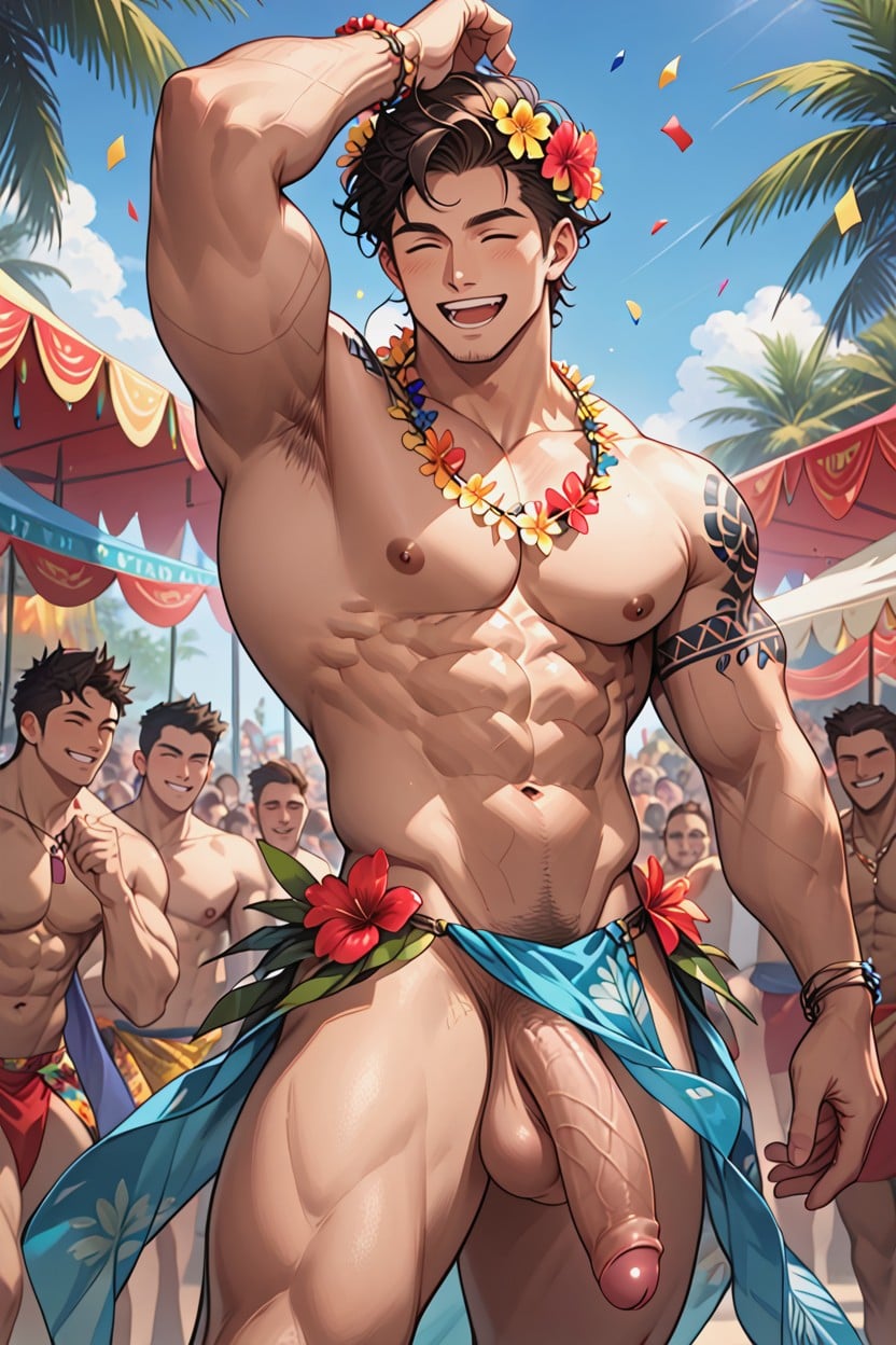 Balls Exposed, Large, Flower Necklace AI Gay Porn