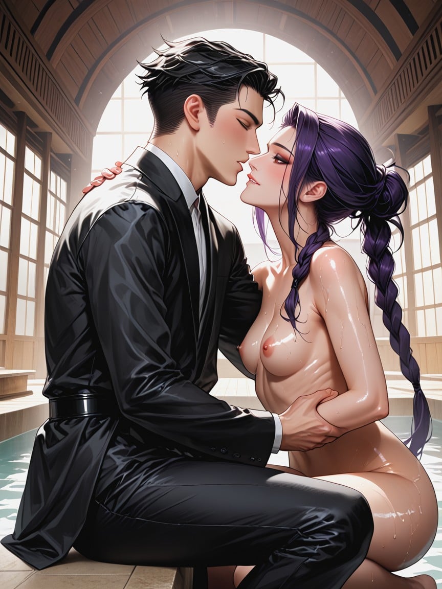 Spacious Skyscraper Bathhouse, Detailed Face, Master Piece Hentai AI Porn