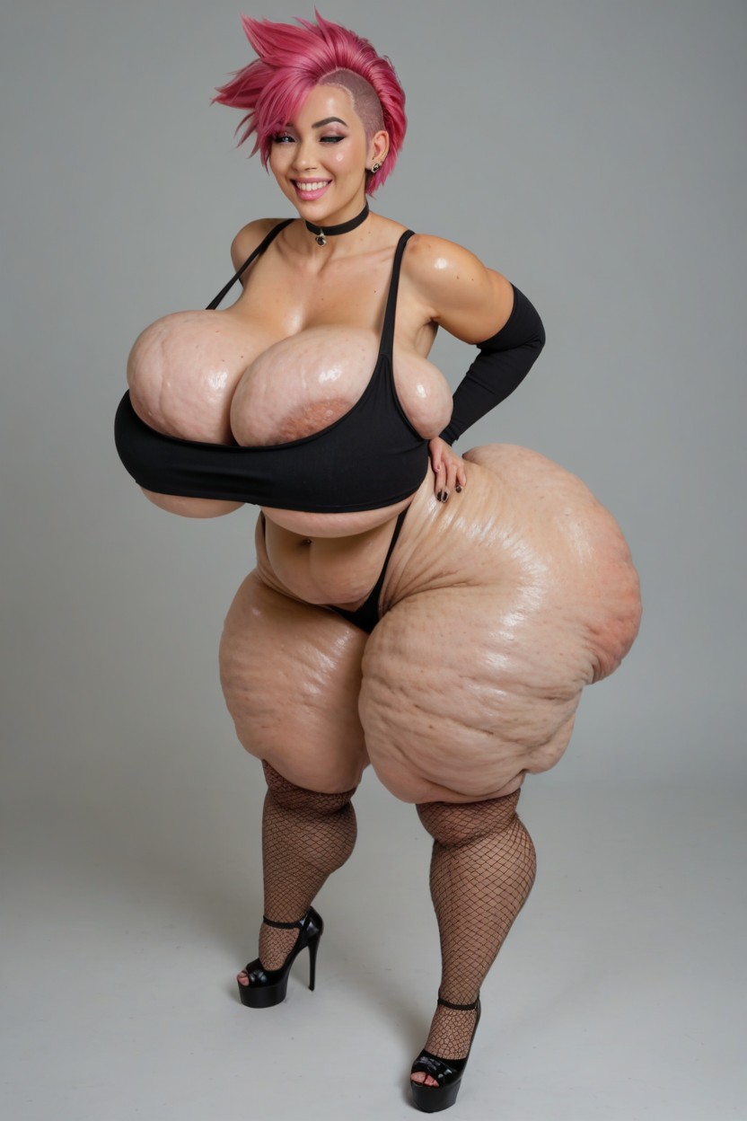Blue Eyes, Black Fishnet Stockings, Cellulite Light AI Porn