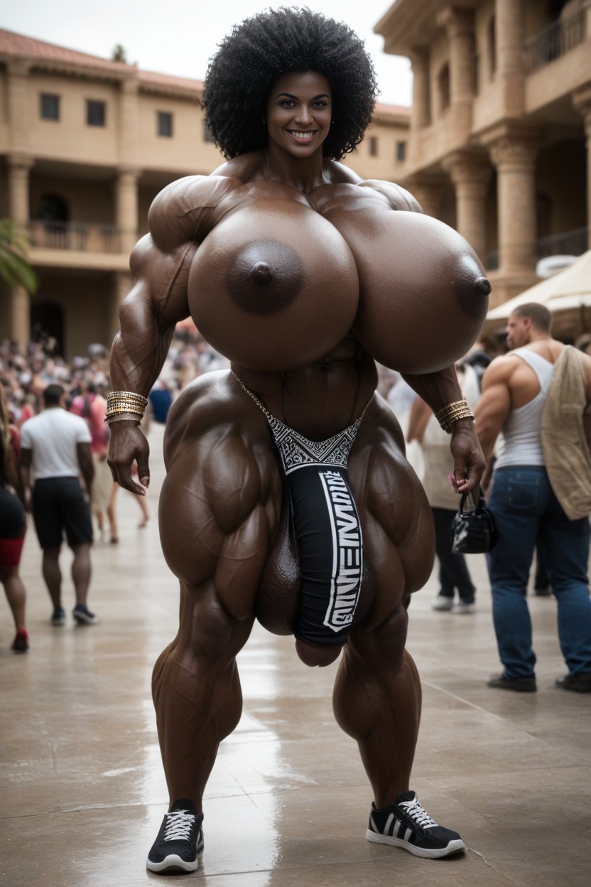Gigantic Trapezius, Growth, Midnight Black Skin Shemale AI Porn
