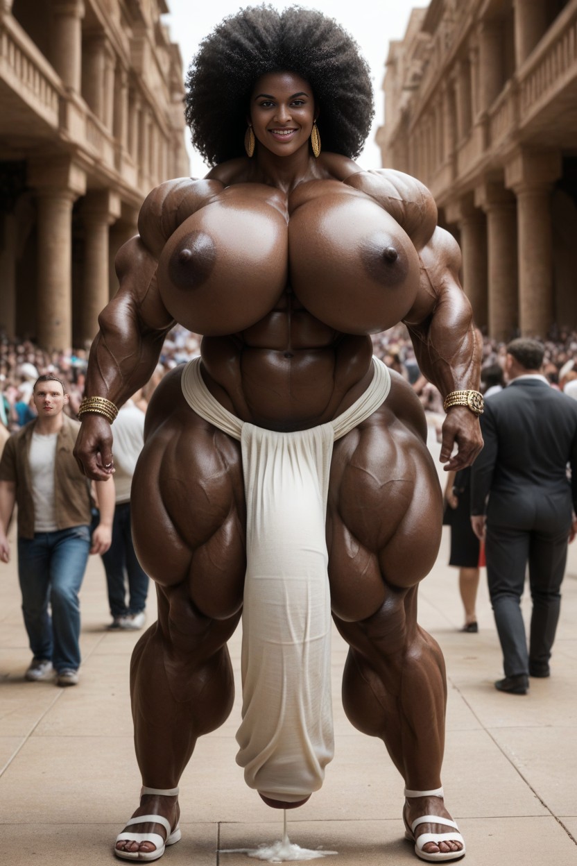 Monochromatic Hyper Black Skin, Gigantic Trapezius, Gigantic Serratus Anterior Shemale AI Porn