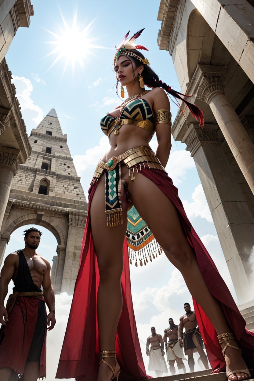 Gardenia As A Radiant Aztec Princess, A Massive Quetzal Feather Headdress, Ligotée Porno IA