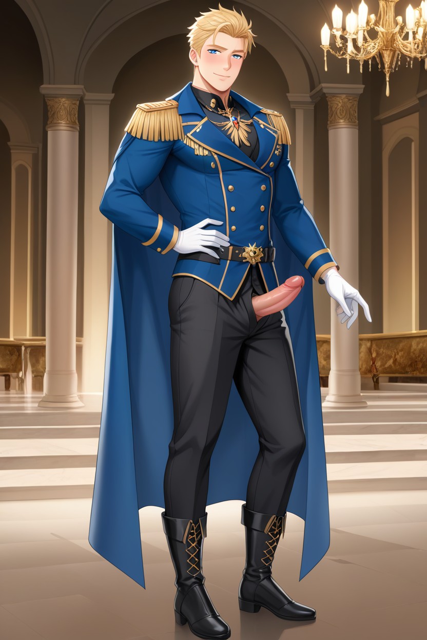 Medium Penis Size, Blonde Hair, Standing Elegantly AI Gay Porn