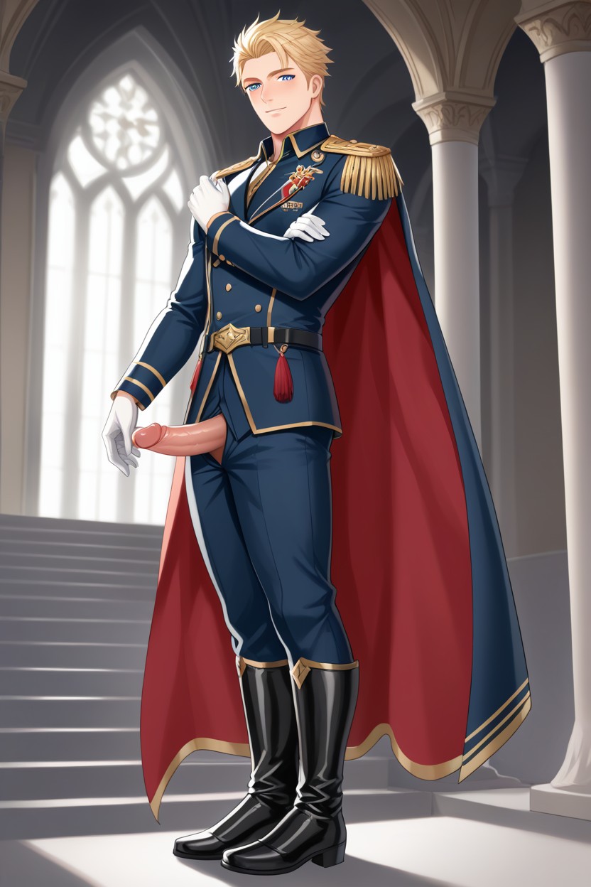 One Man, Showing Penis Through Fly, Royal Cape AI Gay Porn