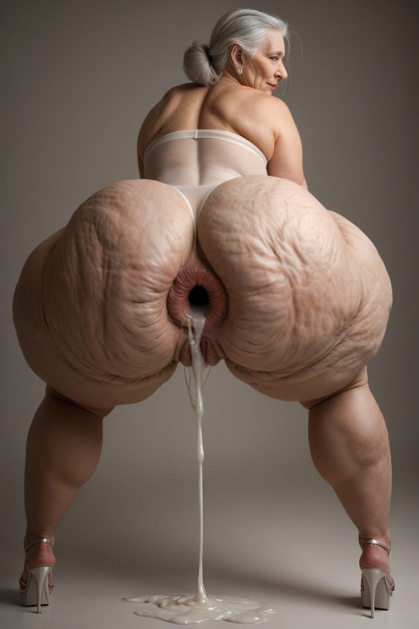 Cumshot, Extreme Cellulite Ass, White Platform Heels MILF AI Porn